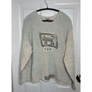 Blue Cactus Linen Sz L Beige Artsy Boho Boxy Lagenlook Pullover USA Textured